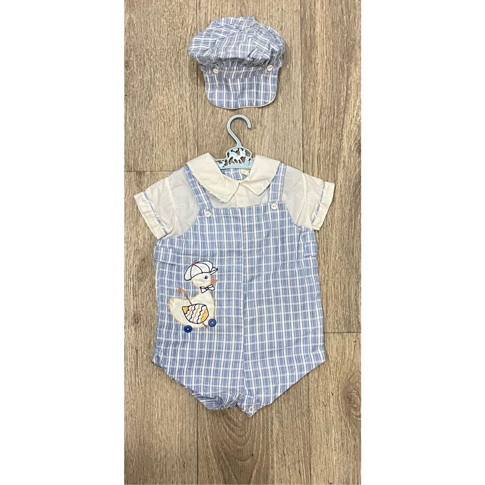 Cotton Candy 70’s Baby Outfit Blue And White Stripes Duck Vintage Old Matching H